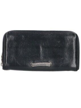 Chrome Hearts Rec Zip Plane Round Zip Plain Leather Wallet